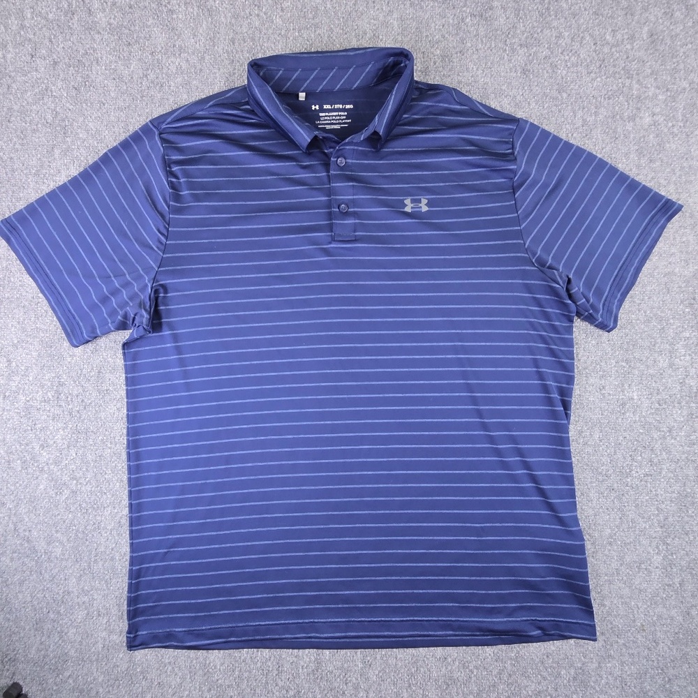 Under Armour Men's Playoff Polo Blue Striped Golf Shirt XXL 2XL Loose Fit